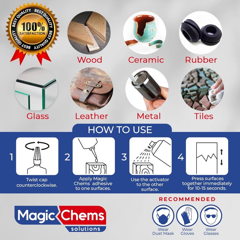 Magic Chems CA Glue with Activator (2 x 3.5 oz + 16.9 fl oz), Cyanoacrylate Glue and Activator, Super Glue withActivator, CAGlue and Accelerator (1 Pack) - Image 4